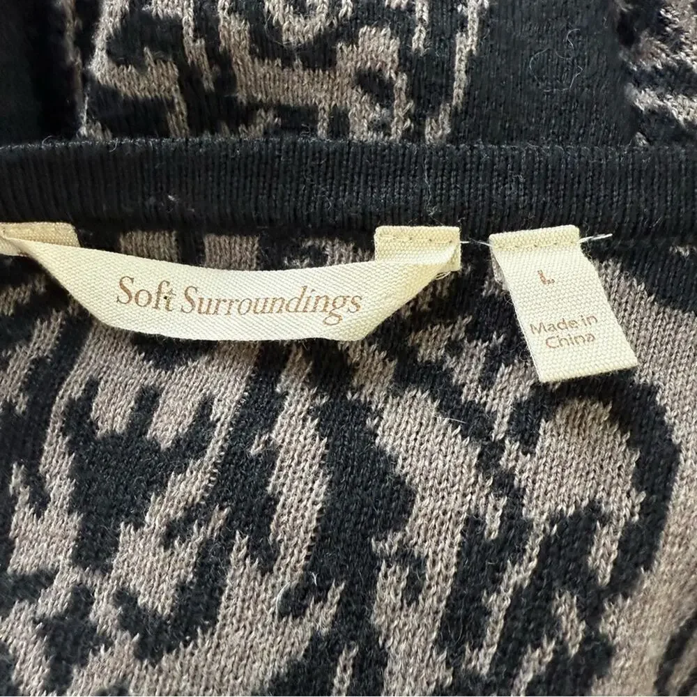 Soft Surroundings Filigree Open Front Tan Black Cardigan Size Large